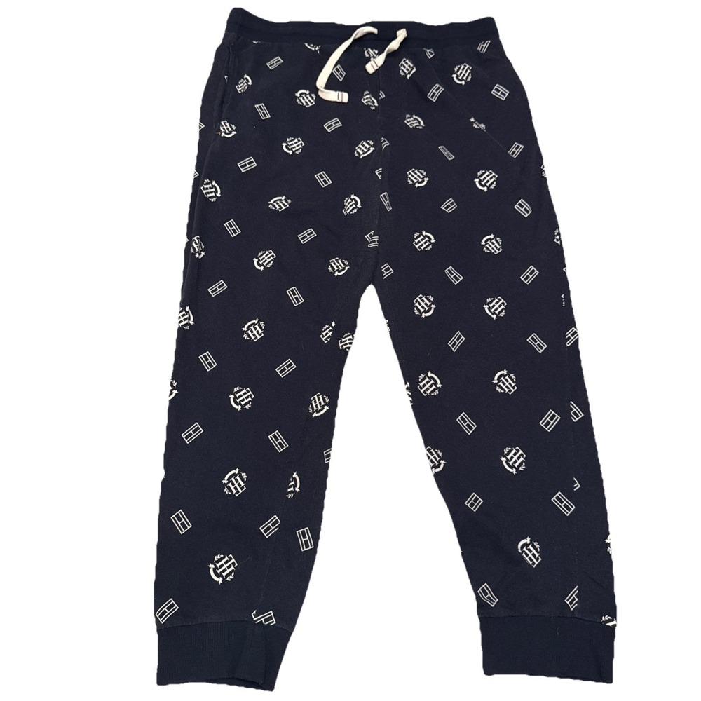 Tommy Hilfiger Mens Navy Blue Monogram‎ Logo Print Cotton Sleepwear Joggers L